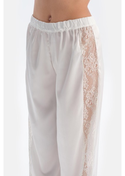 Beyaz Dantel Detaylı Saten Brıde Pantolon indirimleri