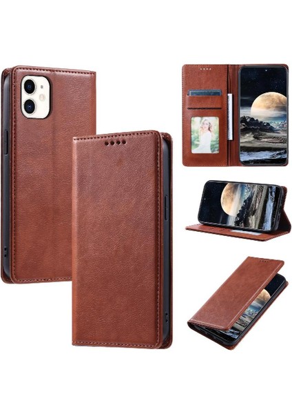 IPhone 12 Pu Deri Koruyucu Kart Yuvaları Tutucu Ince Için Flip Case (Yurt Dışından)