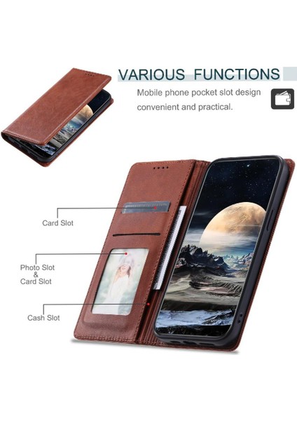 IPhone 12 Pu Deri Koruyucu Kart Yuvaları Tutucu Ince Için Flip Case (Yurt Dışından)