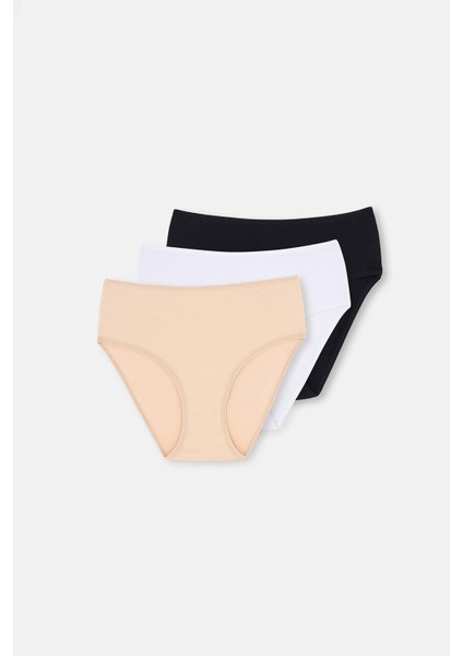 Siyah-Beyaz-Ten Yüksek Bel 3'lü Slip Külot