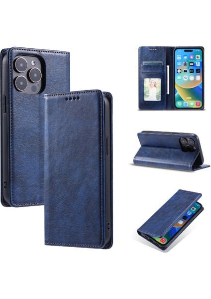 IPhone 14 Pro Manyetik Koruyucu Pu Deri Kart Yuvaları Için Flip Case Ince (Yurt Dışından)