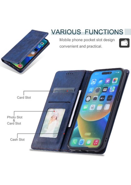 IPhone 14 Pro Manyetik Koruyucu Pu Deri Kart Yuvaları Için Flip Case Ince (Yurt Dışından)
