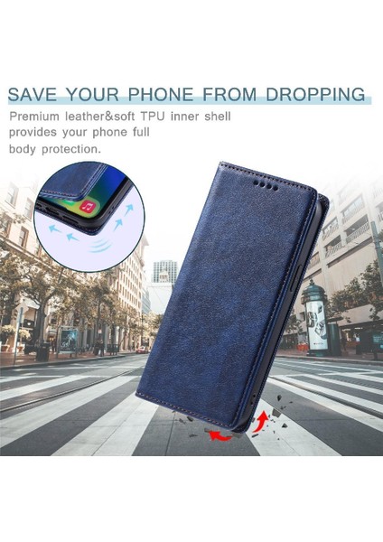 IPhone 14 Pro Manyetik Koruyucu Pu Deri Kart Yuvaları Için Flip Case Ince (Yurt Dışından)