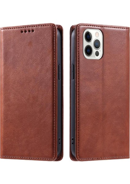 IPhone 12 Pro Koruyucu Pu Deri Manyetik Kart Yuvaları Için Flip Case Ince (Yurt Dışından)