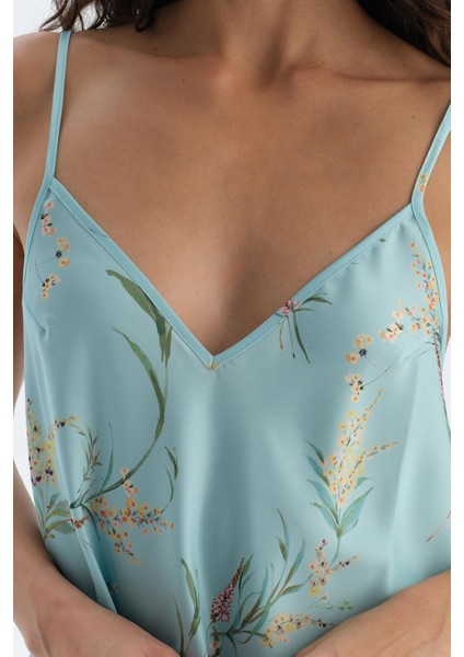 Mavi V Yaka Baskılı Saten Camısole indirimleri