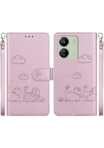 Poco M6 Için Flip Case Deri Cüzdan Kedi Rfıd Kart Yuvası Tutucu (Yurt Dışından)