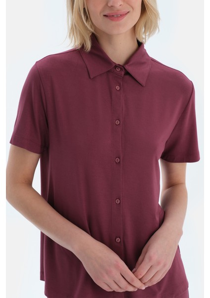 Bordo Basıc Gömlek Pantolon Pijama Takımı