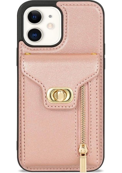 IPhone 12 Mini Fermuarlı Cep Kılıfı Güçlü Manyetik Cilt ile Uyumlu (Yurt Dışından)