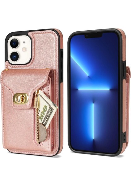 IPhone 12 Mini Fermuarlı Cep Kılıfı Güçlü Manyetik Cilt ile Uyumlu (Yurt Dışından)