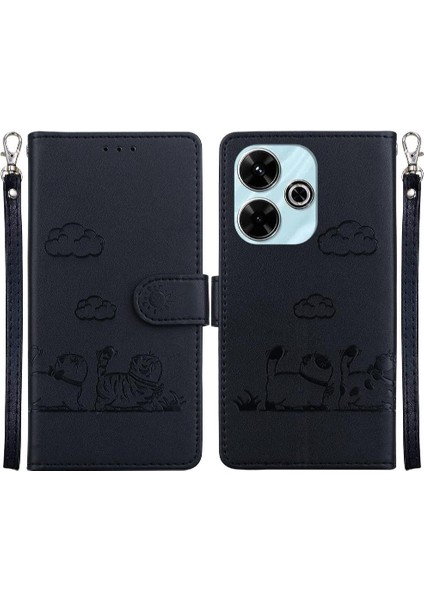 Poco M6 Kedi Rfıd Kart Yuvası Tutucu Kickstand Için Flip Case (Yurt Dışından)