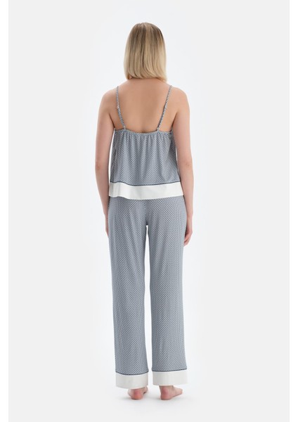 Lacivert Metraj Desenli Atlet Pantolon Pijama Takımı fiyatları