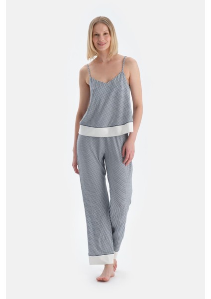 Lacivert Metraj Desenli Atlet Pantolon Pijama Takımı fırsatları