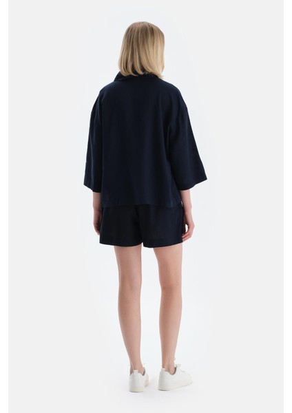 Lacivert Uzun Kollu Keten Dokuma Gömlek fiyatları