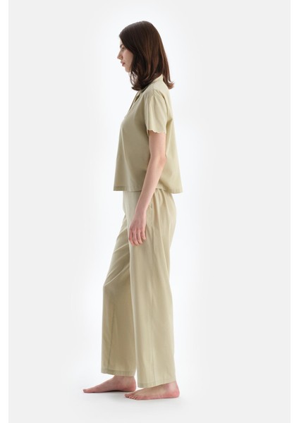 Açık Yeşil Dikiş Detaylı Dokuma Pantolon modelleri
