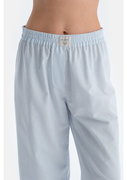 Kırık Beyaz Baskı Detaylı Altı Çizgili Tişört Pantolon Pijama Takımı indirimleri