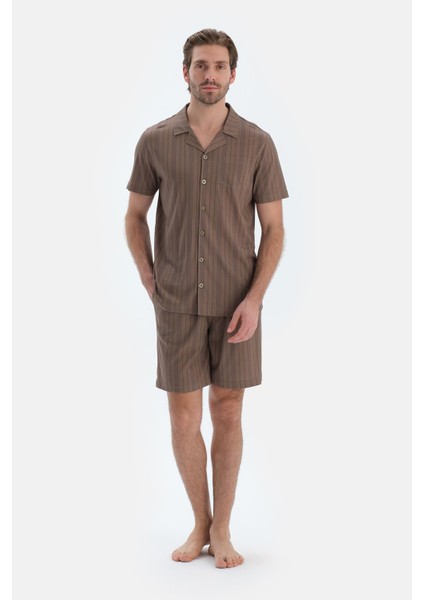 Multicolor Çizgili Gömlek Şort Pijama Takımı
