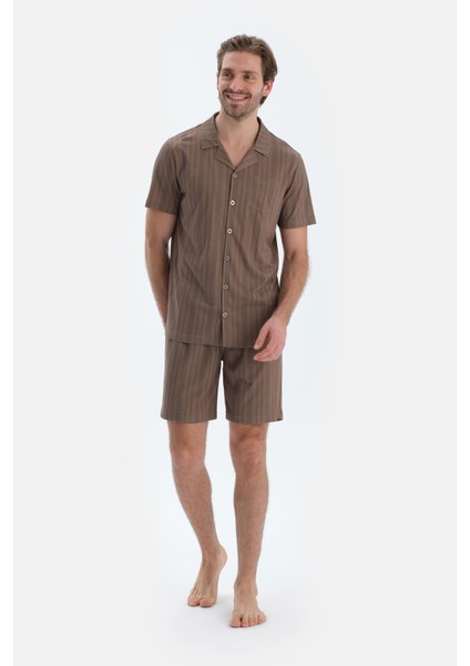 Multicolor Çizgili Gömlek Şort Pijama Takımı