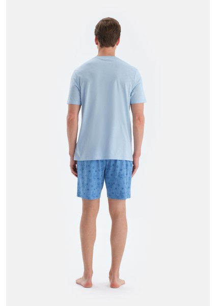 Mavi Baskı Detaylı Kısa Kollu Tişört Şort Pijama Takımı fiyatları