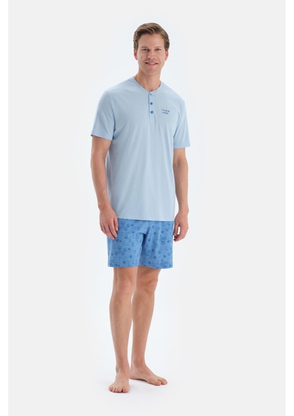 Mavi Baskı Detaylı Kısa Kollu Tişört Şort Pijama Takımı fırsatları