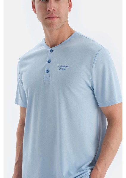 Mavi Baskı Detaylı Kısa Kollu Tişört Şort Pijama Takımı indirimleri