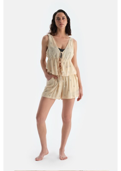 Ekru Kolsuz Önden Bağlamalı Üst indirimleri