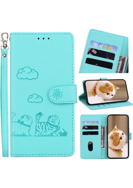 Iphone 15 Için Flip Case Pro Kedi Rfid Deri Cüzdan Kart Yuvası Tutucu (Yurt Dışından)