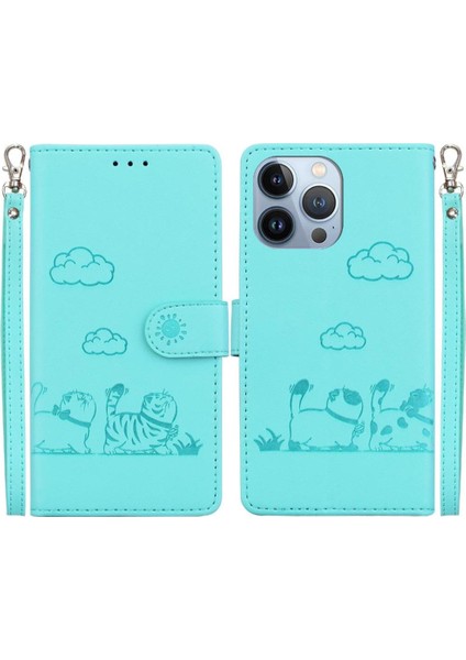 Iphone 15 Için Flip Case Pro Kedi Rfid Deri Cüzdan Kart Yuvası Tutucu (Yurt Dışından)