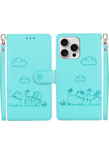 IPhone 16 Için Flip Case Pro Kart Yuvası Tutucu Kickstand Deri Cüzdan Kedi (Yurt Dışından)