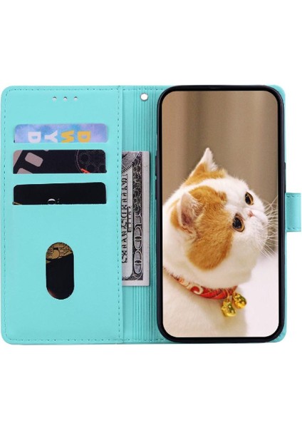 IPhone 16 Için Flip Case Pro Kart Yuvası Tutucu Kickstand Deri Cüzdan Kedi (Yurt Dışından)