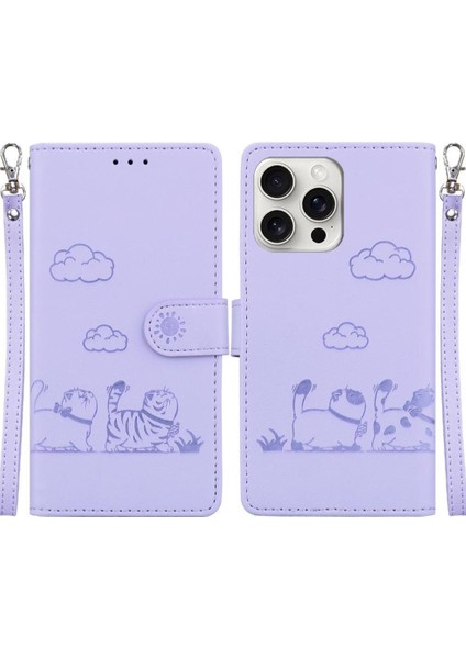 IPhone 16 Için Flip Case Pro Kart Yuvası Tutucu Kickstand Deri Cüzdan Kedi (Yurt Dışından)