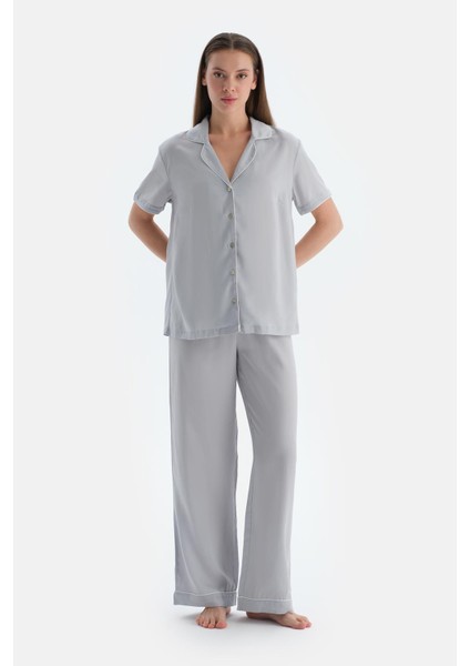 Açık Gri Biyeli Dokuma Pantolon