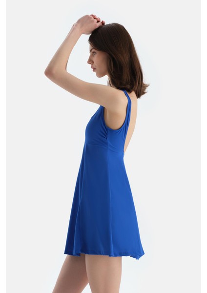 Sax Mavisi Kare Yaka Elbiseli Mayo modelleri