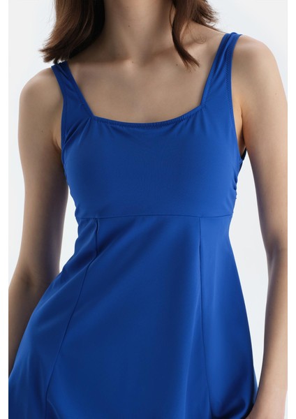 Sax Mavisi Kare Yaka Elbiseli Mayo indirimleri