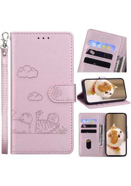 IPhone 16 Için Flip Case Pro Kart Yuvası Tutucu Kickstand Deri Cüzdan Kedi (Yurt Dışından)