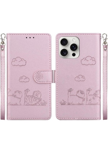 IPhone 16 Için Flip Case Pro Kart Yuvası Tutucu Kickstand Deri Cüzdan Kedi (Yurt Dışından)
