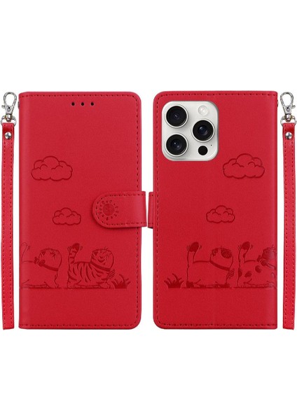IPhone 16 Için Flip Case Pro Kart Yuvası Tutucu Kickstand Deri Cüzdan Kedi (Yurt Dışından)