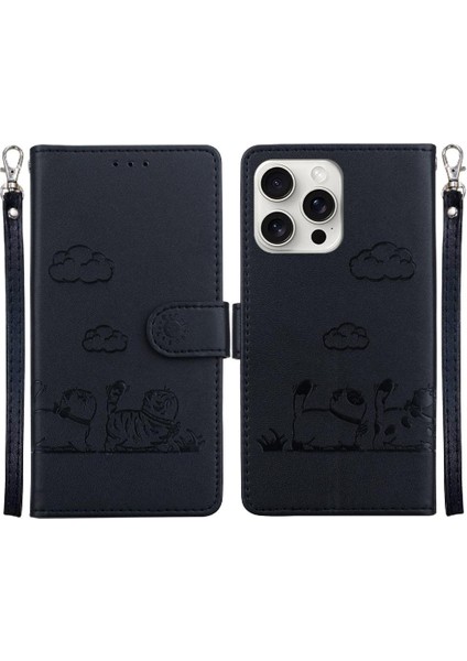IPhone 16 Için Flip Case Pro Kart Yuvası Tutucu Kickstand Deri Cüzdan Kedi (Yurt Dışından)