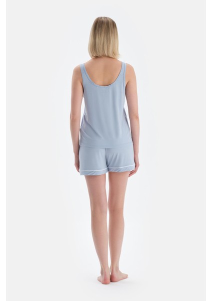 Buz Mavisi V Yaka Modal Atlet Şort Pijama Takımı fiyatları