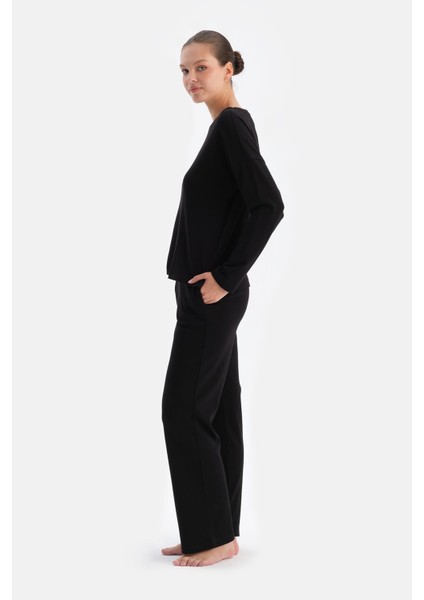 Siyah Bisiklet Yaka Düşük Omuz Cellıant Pijama Takımı modelleri