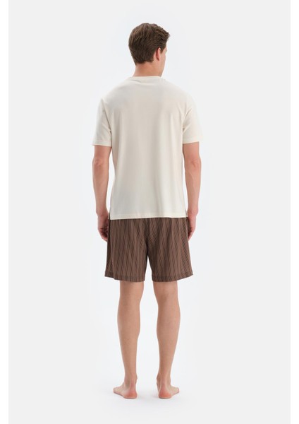 Ekru Cep Detaylı Kısa Kollu Tişört Şort Pijama Takımı fiyatları