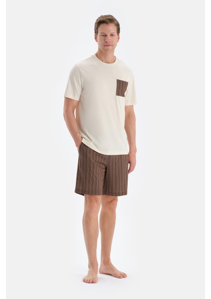 Ekru Cep Detaylı Kısa Kollu Tişört Şort Pijama Takımı fırsatları