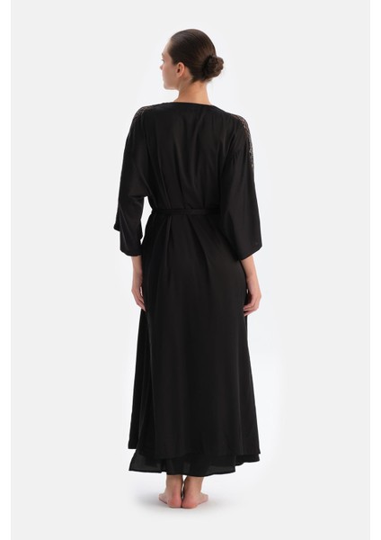 Siyah Dantel Detaylı Saten Brıde Sabahlık fiyatları