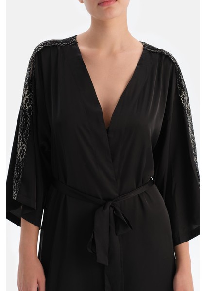 Siyah Dantel Detaylı Saten Brıde Sabahlık indirimleri