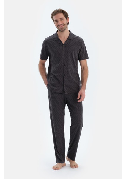 Antrasıt Mıkroprınt Baskılı Penye Modal Gömlek Pantolon Pijama Takımı fırsatları