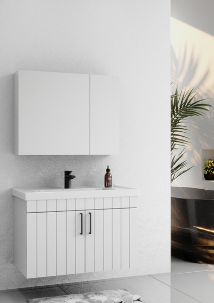 Lizbon 80 cm Lake Beyaz Banyo Dolabı