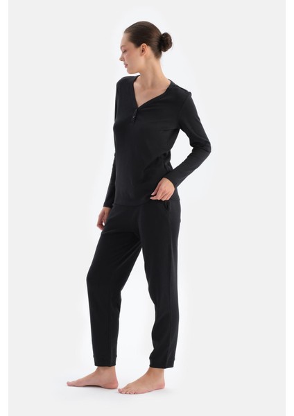 Siyah V Yaka Jogger Paça Cellıant Pijama Takımı modelleri