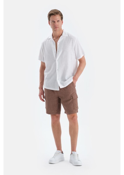 Beyaz Kısa Kollu Keten Gömlek fırsatları