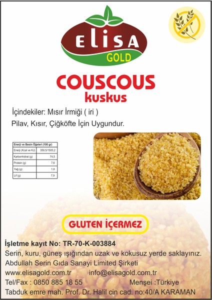 Glutensiz Pilavlık Bulgur 5 kg