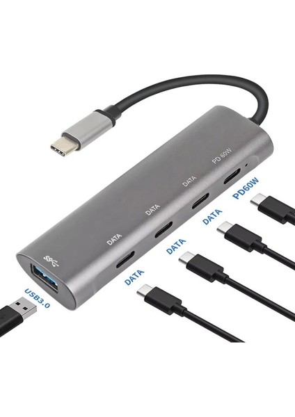 TYPE C TO USB-C ÇOKLAYICI 60W ŞARJ ADAPTÖRÜ USB 3.0 5 İN 1 PD ÇOKLAYICI ÇEVİRİCİ indirimleri