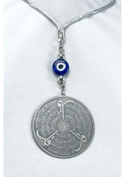 Yassı Nazar Boncuklu Gümüş Renk Çelik Çift Taraflı Ayetel Kürsi Felak Nas Ihlas Araba Ayna Süsü fiyatları